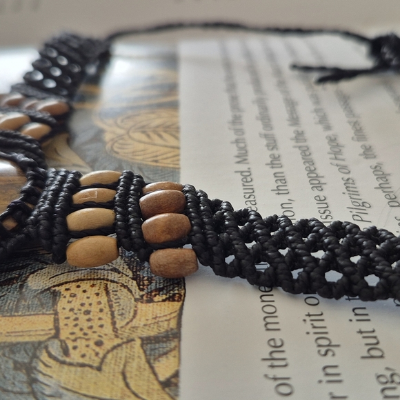 Macrame Thread Elephants Skin Jasper Pendant Gemstone Handmade Ethnic Necklace - Picture 6 of 8